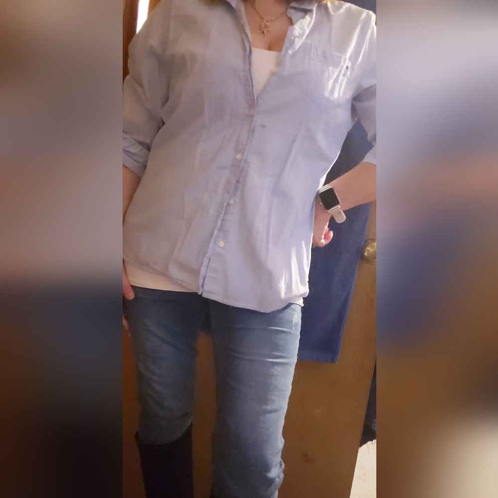 Blue & White pinstriped womens Tommy Hilfiger button down blouse